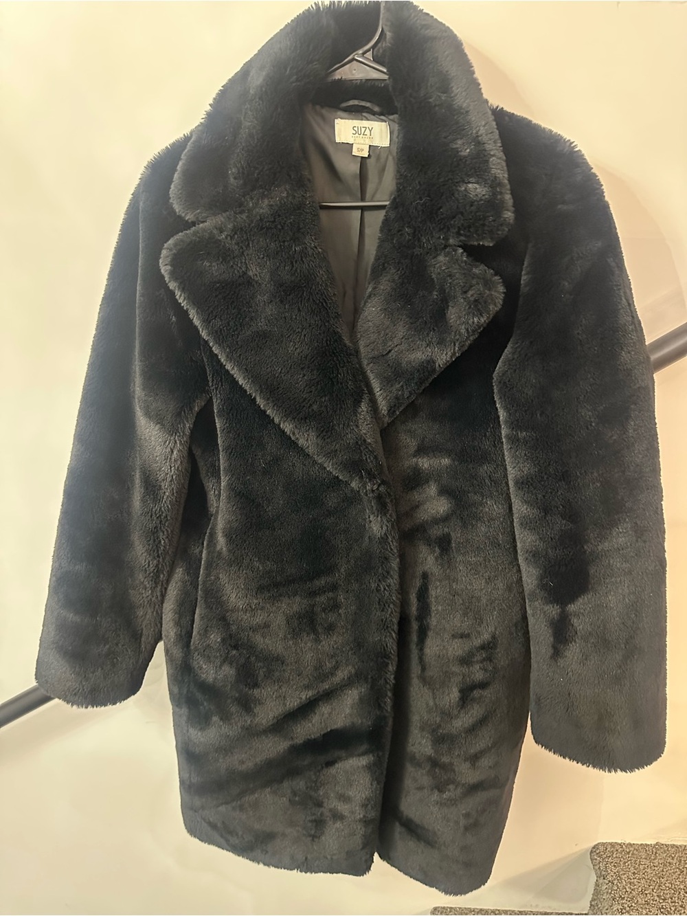 Suzy Shier Timeless Black Faux Fur Teddy Coat